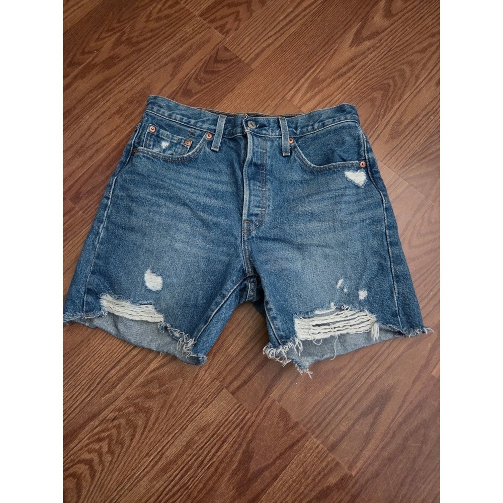 Levis 501 Original jean Shorts Med Wash Button Fly W28 cutoffs festival distress